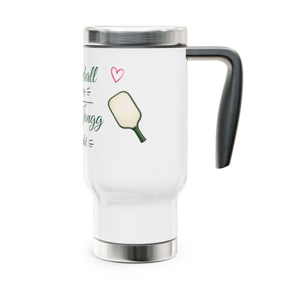 Pickleball by Day, Mah Jongg by Night Travel Mug — 14oz Stainless Steel -For Mah Jongg or Pickleball Games