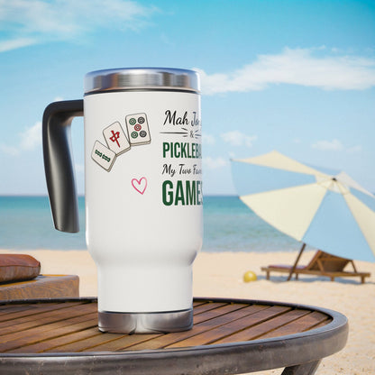 Mah Jongg & Pickleball Stainless Steel Travel Mug – “My Two Favorite Games!” 14oz - For Mah Jongg games and Pickleball Matches