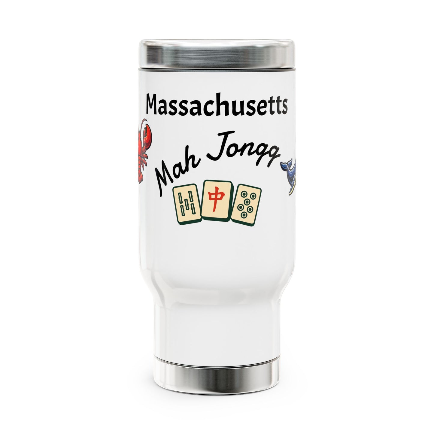 Massachusetts Mah Jongg travel mug | 14oz stainless steel travel mug with handle