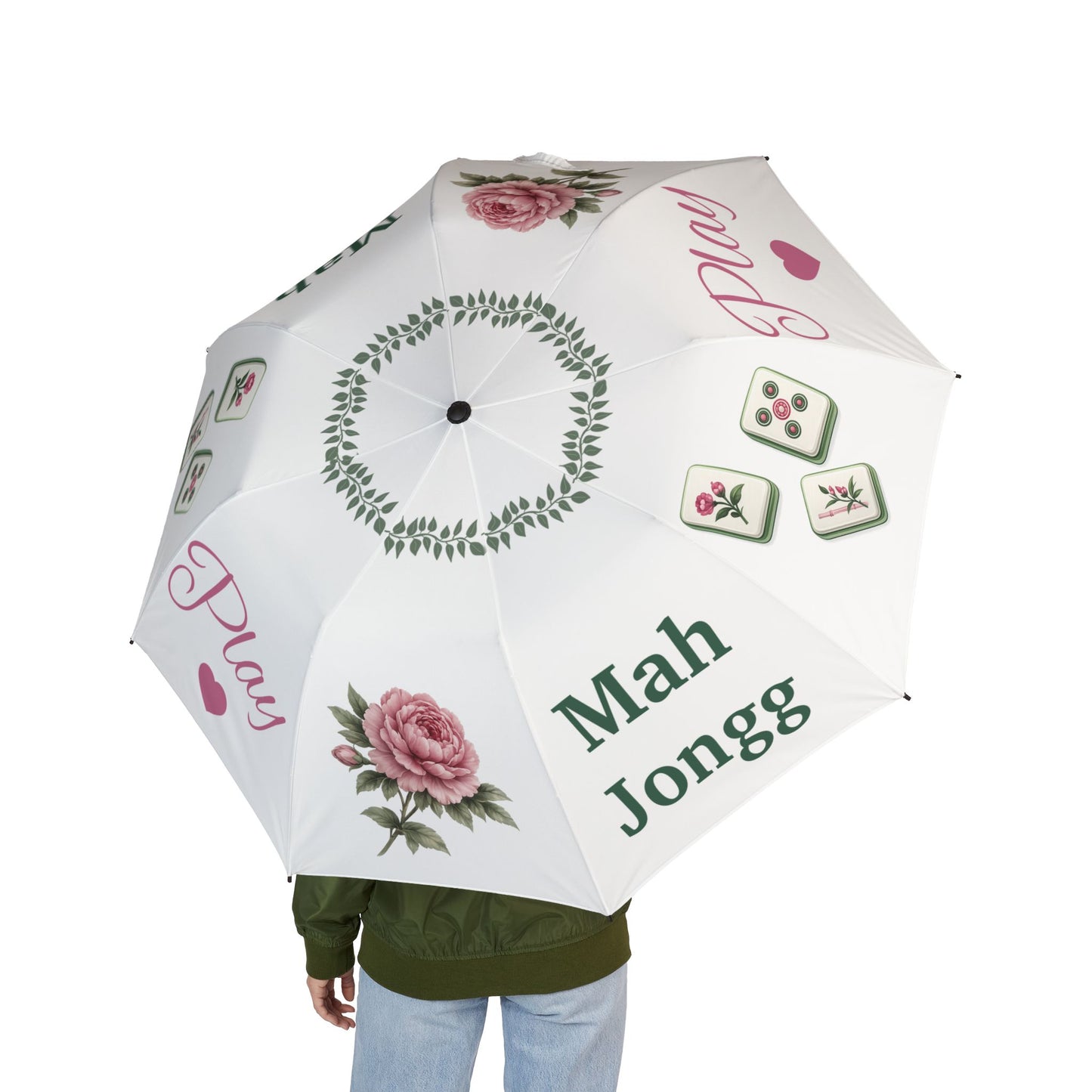 Mah Jongg Floral Play Foldable Umbrella -For Rainy Mah Jongg games or travel
