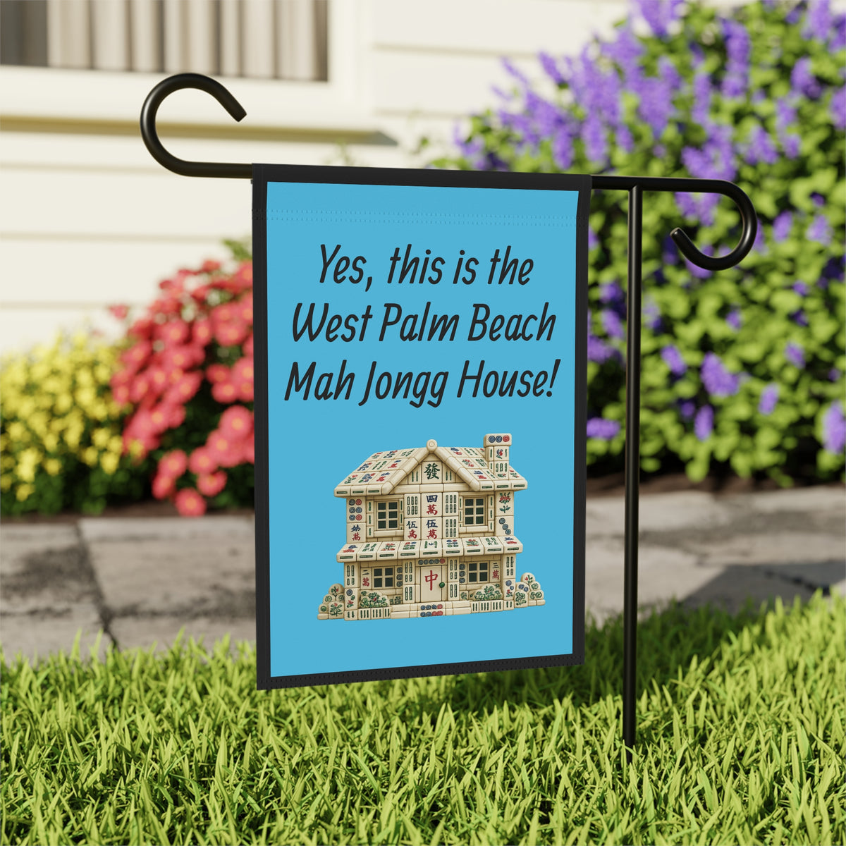 Mah Jongg :"Yes, This Is the West Palm Beach Mah Jongg House!" Blue Mah Jongg Flag