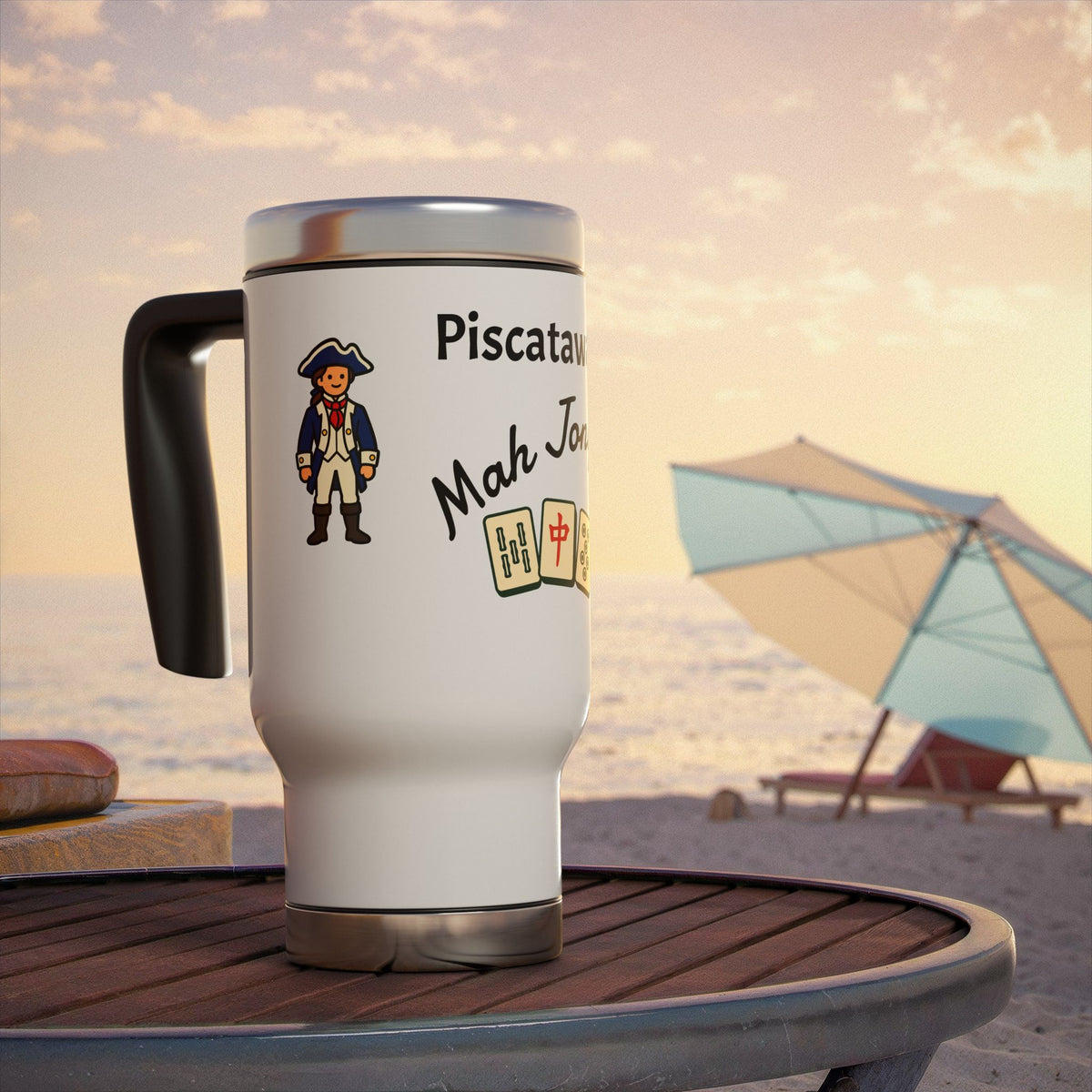 Piscataway Mah Jongg travel mug | 14oz stainless steel travel mug with handle