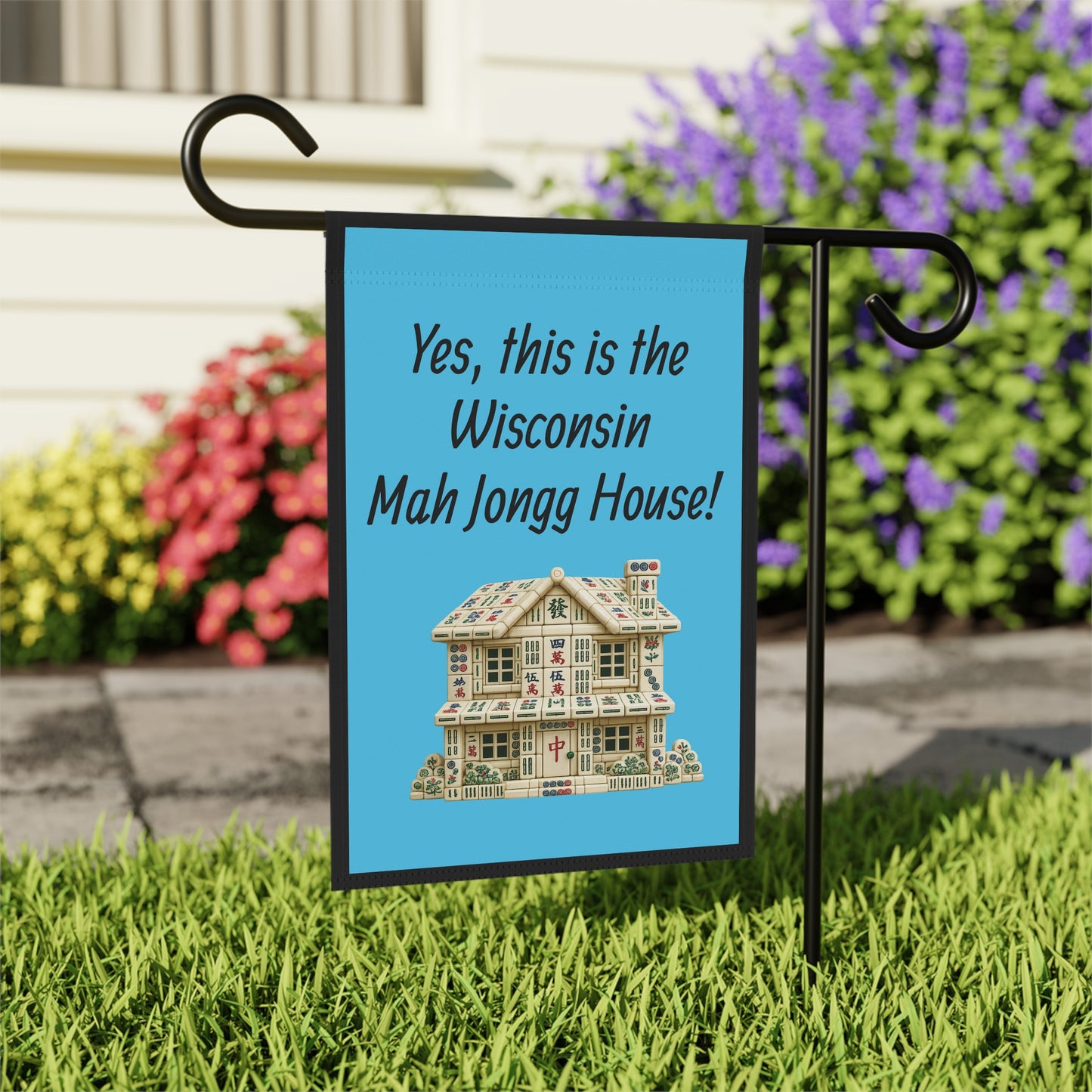 Mah Jongg :"Yes, This Is the Wisconsin Mah Jongg House!" Blue Mah Jongg Flag