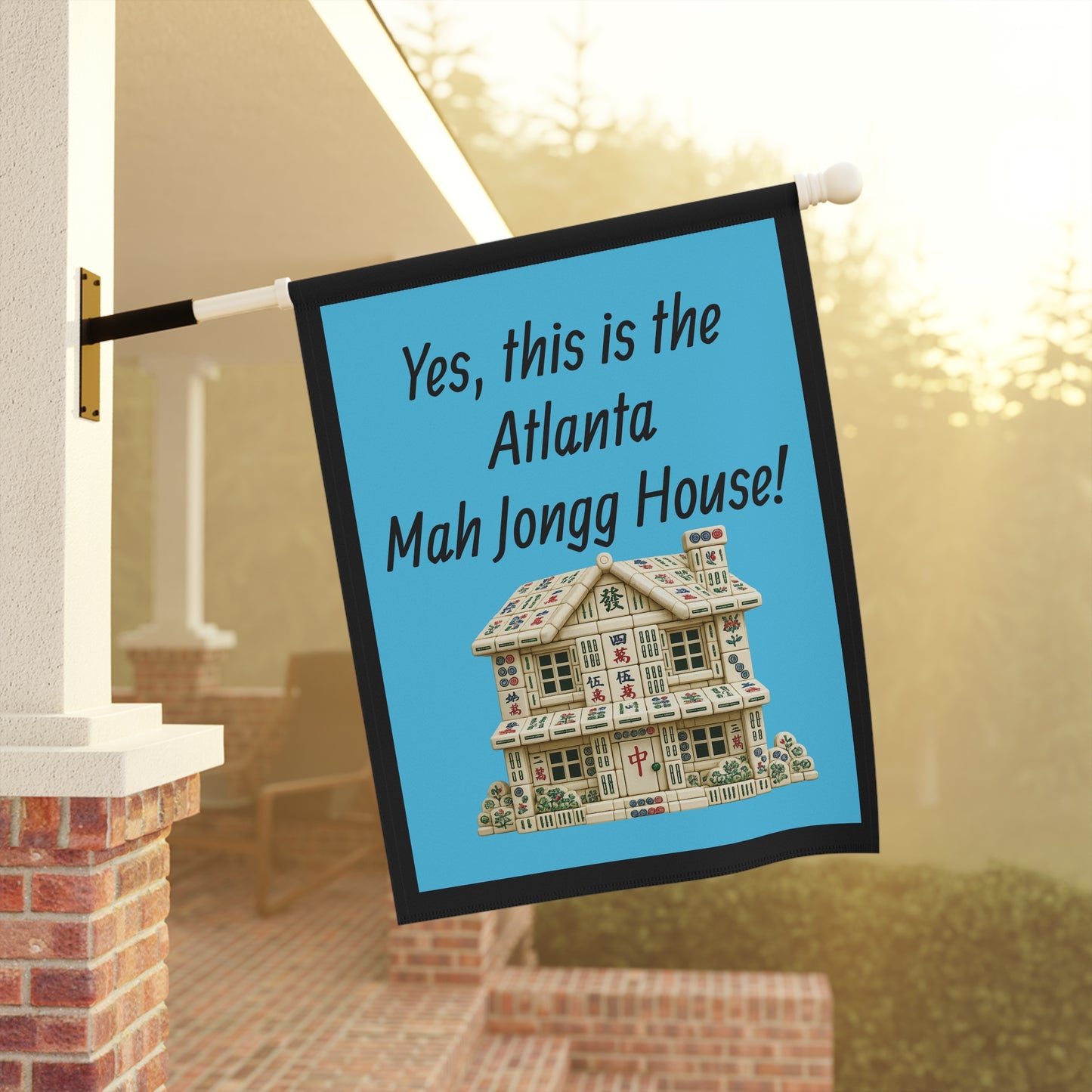 Mah Jongg :"Yes, This Is the Massachusetts Mah Jongg House!" Blue Mah Jongg Flag