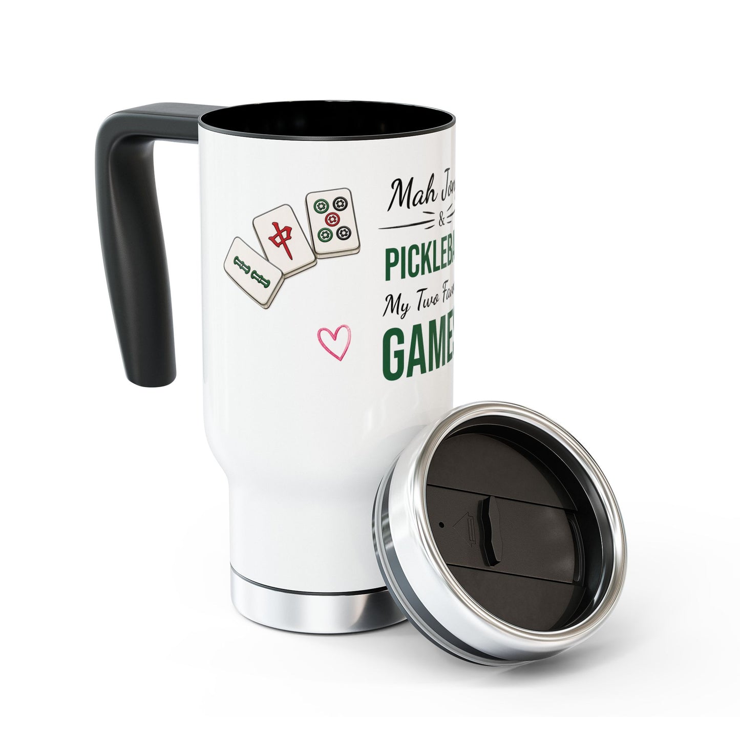 Mah Jongg & Pickleball Stainless Steel Travel Mug – “My Two Favorite Games!” 14oz - For Mah Jongg games and Pickleball Matches