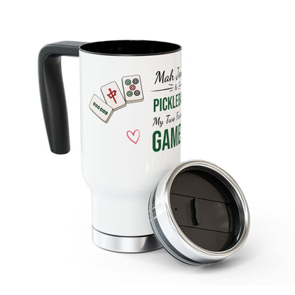 Mah Jongg & Pickleball Stainless Steel Travel Mug – “My Two Favorite Games!” 14oz - For Mah Jongg games and Pickleball Matches