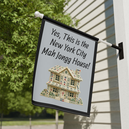 Mah Jongg Flag: "Yes, This Is the New York City Mah Jongg House!"-  Gray Outdoor Flag