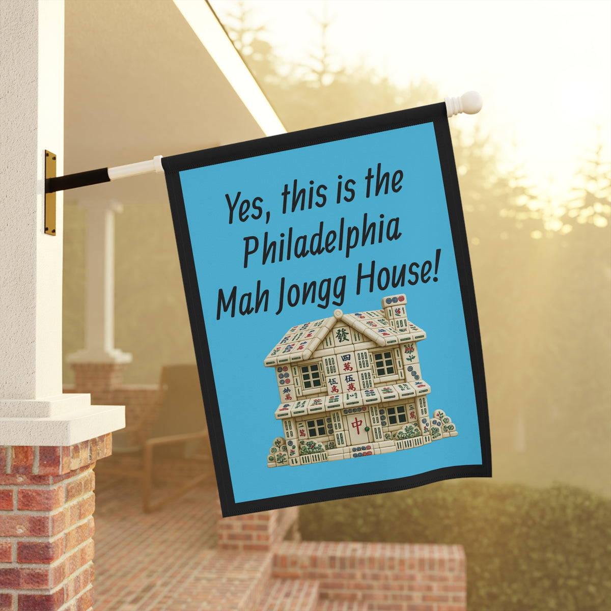 Mah Jongg :"Yes, This Is the Philadelphia Mah Jongg House!" Blue Mah Jongg Flag