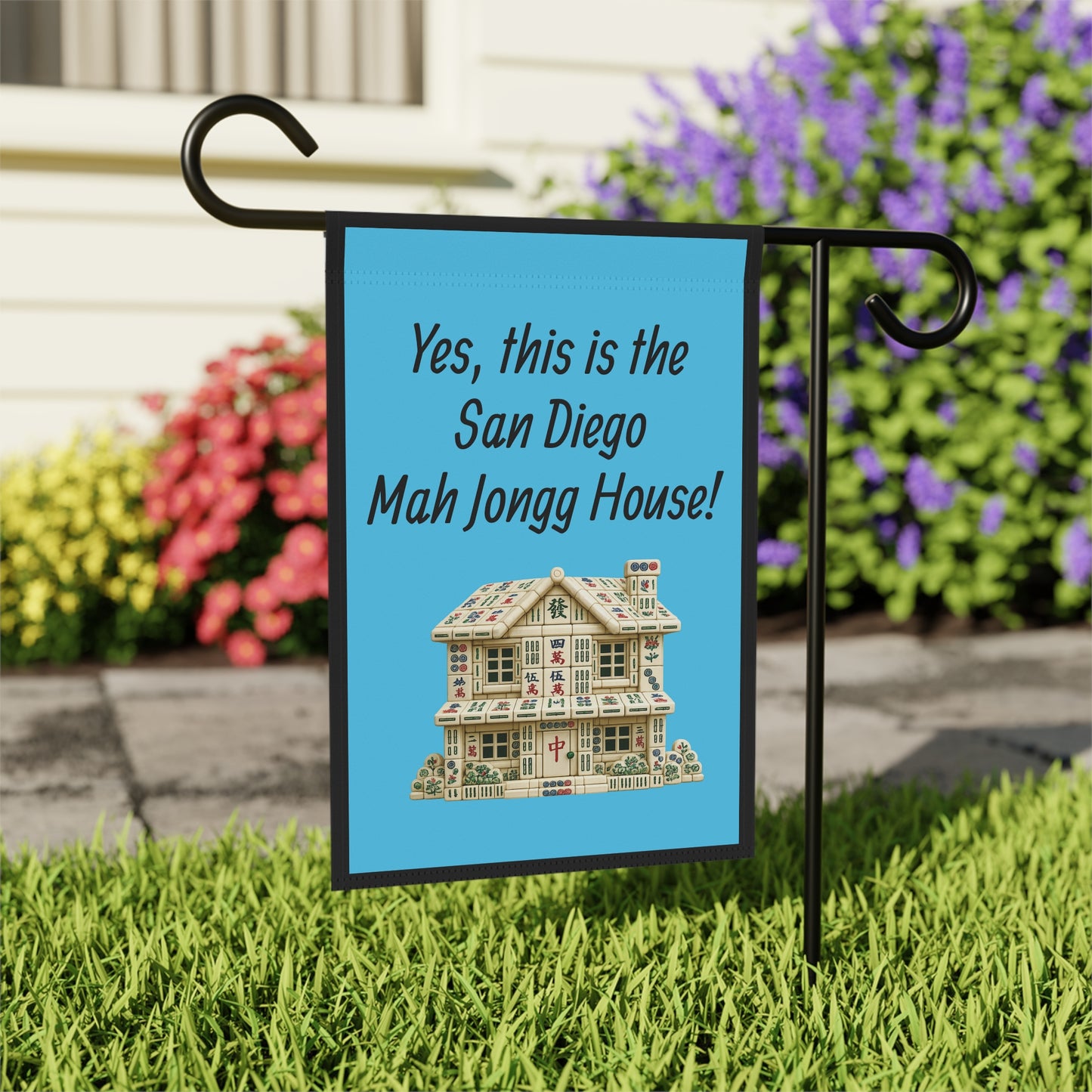 Mah Jongg :"Yes, This Is the San Diego Mah Jongg House!" Blue Mah Jongg Flag