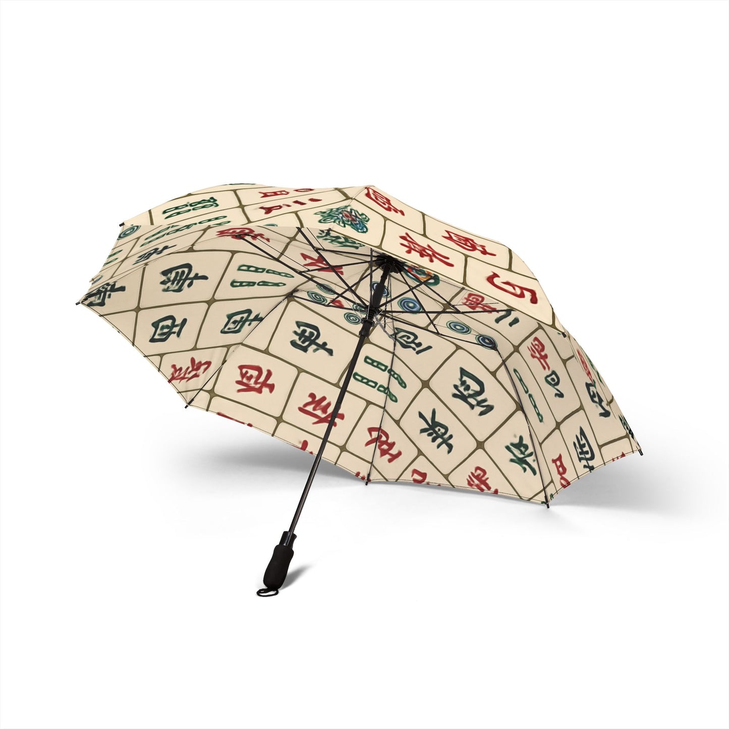 Mahjong Tile Pattern Umbrella: Semi-Automatic Foldable Rain Umbrella