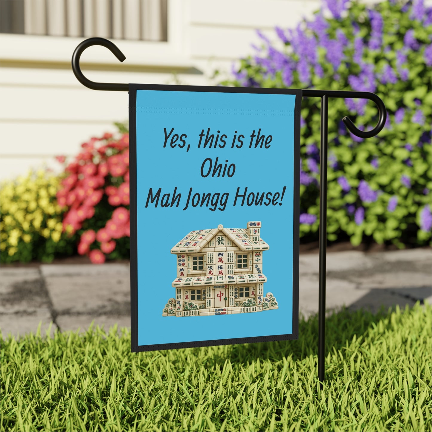 Mah Jongg :"Yes, This Is the Ohio Mah Jongg House!" Blue Mah Jongg Flag
