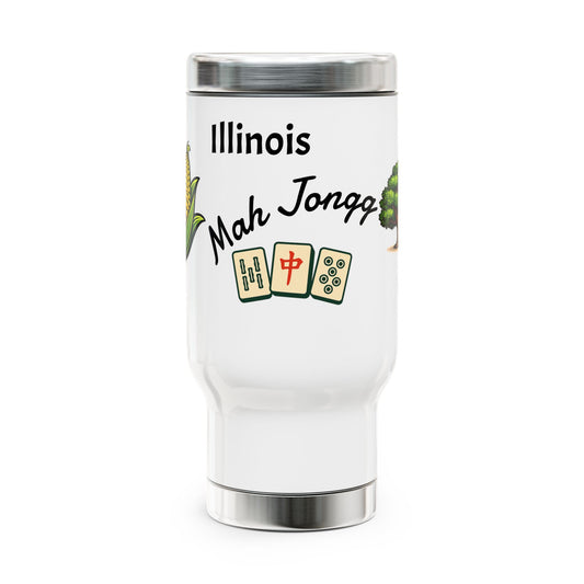 Illinois Mah Jongg travel mug | 14oz stainless steel travel mug with handle