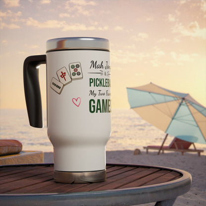 Mah Jongg & Pickleball Stainless Steel Travel Mug – “My Two Favorite Games!” 14oz - For Mah Jongg games and Pickleball Matches