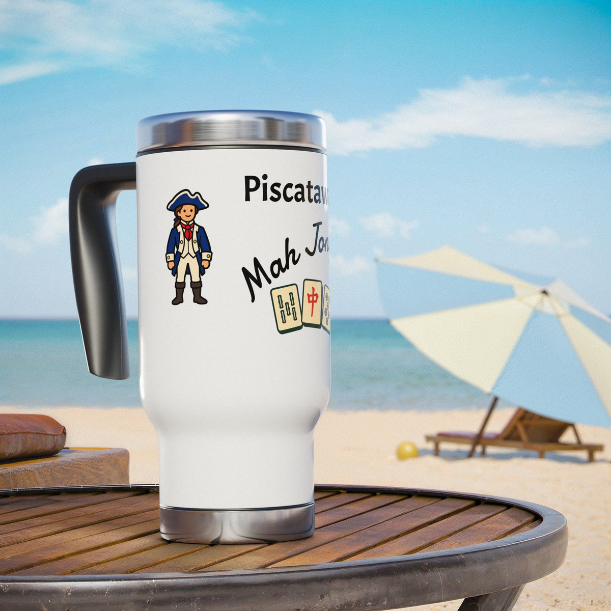 Piscataway Mah Jongg travel mug | 14oz stainless steel travel mug with handle