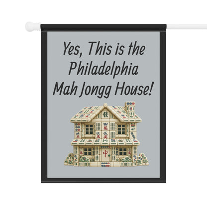 Mah Jongg Flag: "Yes, This Is the Massachusetts Mah Jongg House!"-  Gray Outdoor Flag