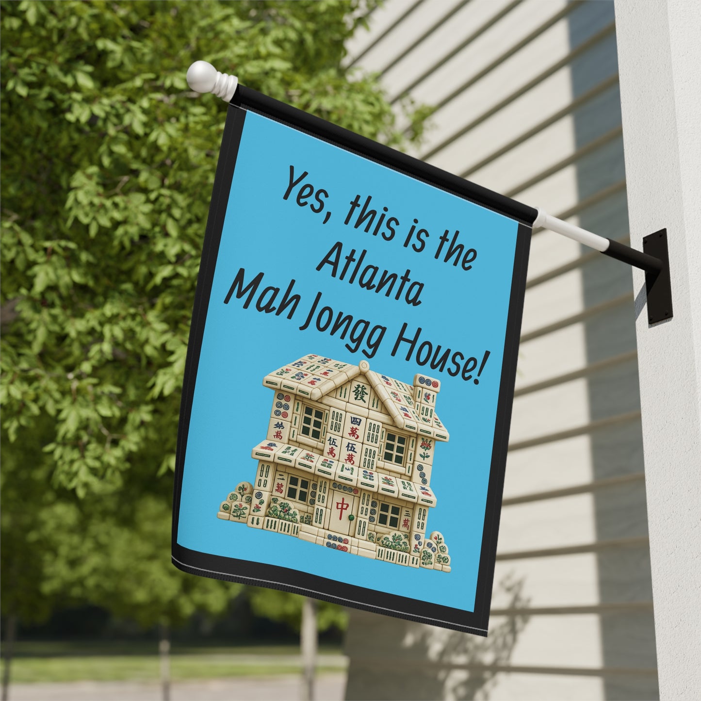 Mah Jongg :"Yes, This Is the New Jersey  Mah Jongg House!" Blue Mah Jongg Flag