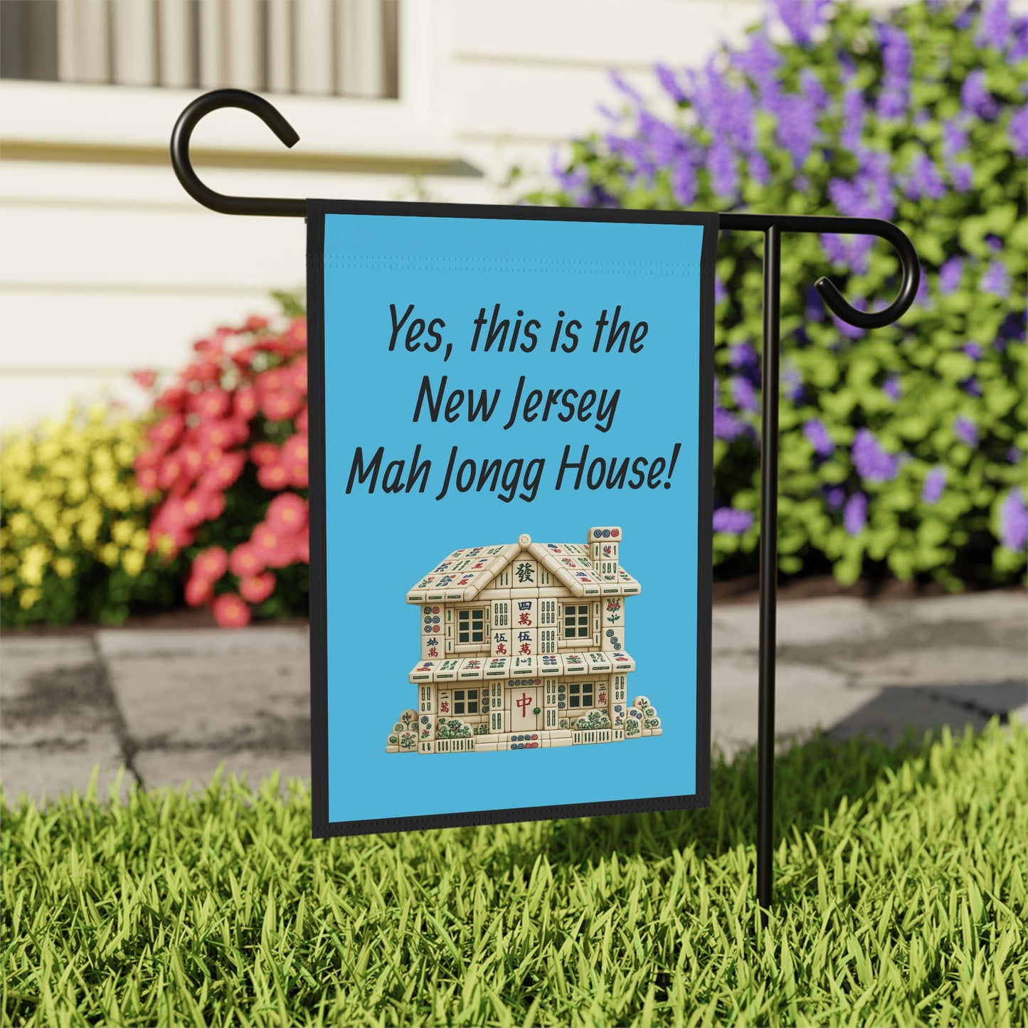 Mah Jongg :"Yes, This Is the New Jersey  Mah Jongg House!" Blue Mah Jongg Flag